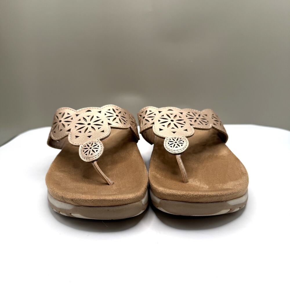 Earth Origins Beige Leather Floral Cut-Out Thong Slip On Sandals Comfort US 10M - Picture 5 of 11